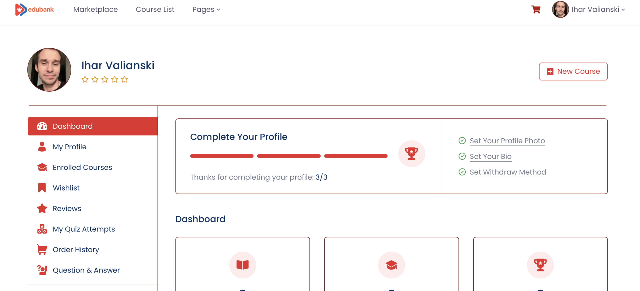 User Dashboard Design